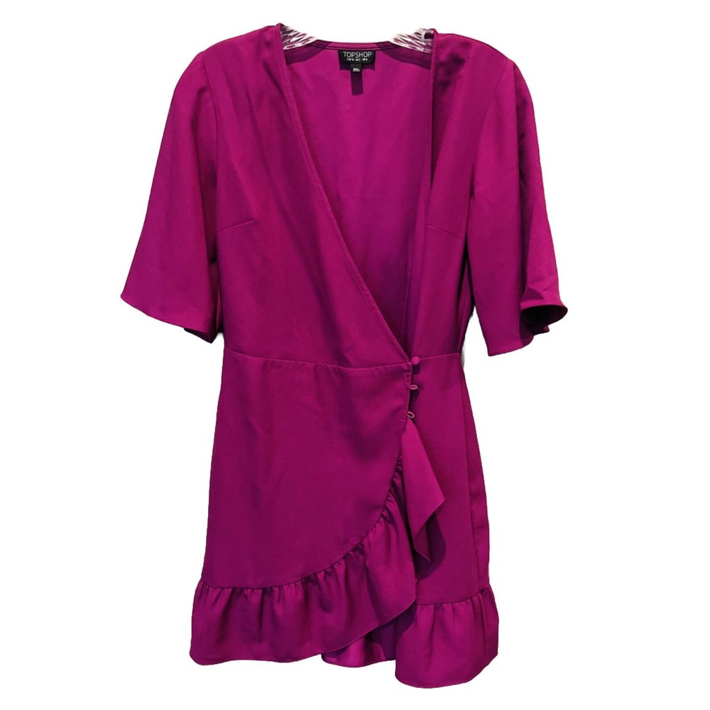 TopShop Blouse Women’s SZ 2  Purple Side Buttons Ruffle Hem Top Long Tunic